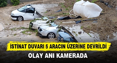İSTİNAT DUVARI 5 ARACIN ÜZERİNE DEVRİLDİ