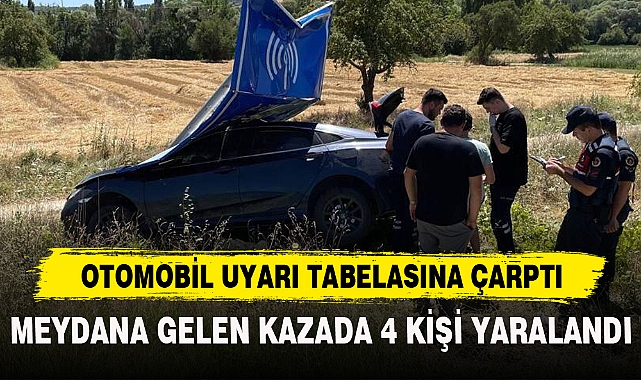 OTOMOBİL UYARI TABELASINA ÇARPTI