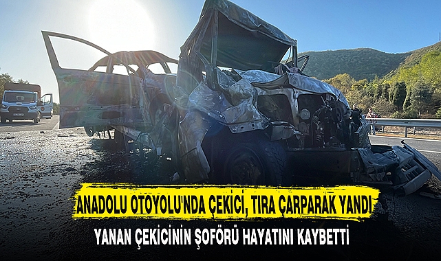 ANADOLU OTOYOLU'NDA ÇEKİCİ, TIRA ÇARPARAK YANDI