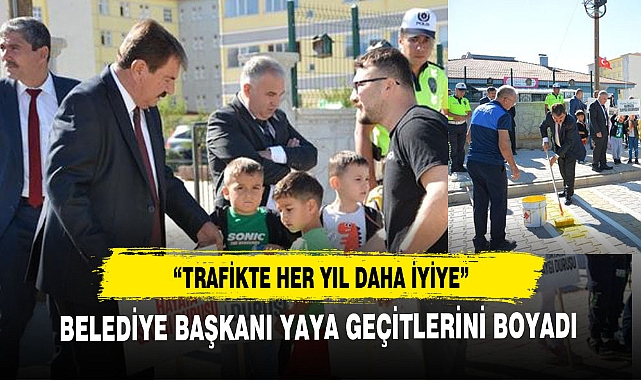 BELEDİYE BAŞKANI YAYA GEÇİTLERİNİ BOYADI