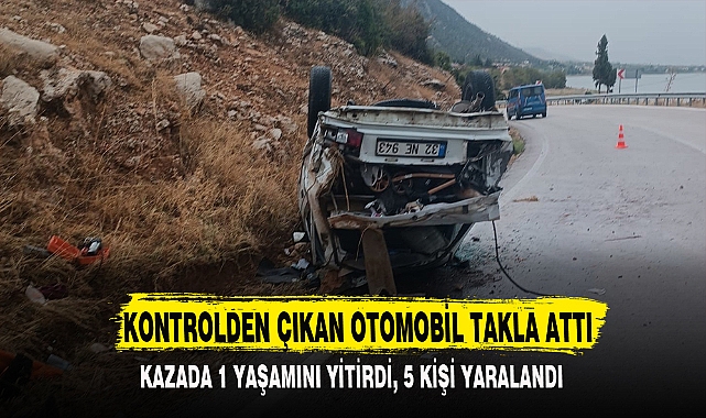 KONTROLDEN ÇIKAN OTOMOBİL TAKLA ATTI
