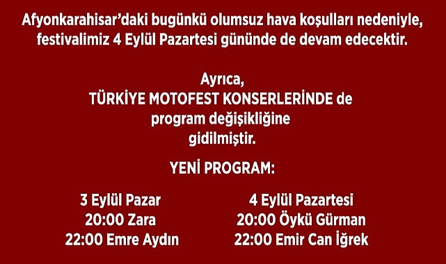 MOTOFESTTE ZORUNLU DEĞİŞİKLİK