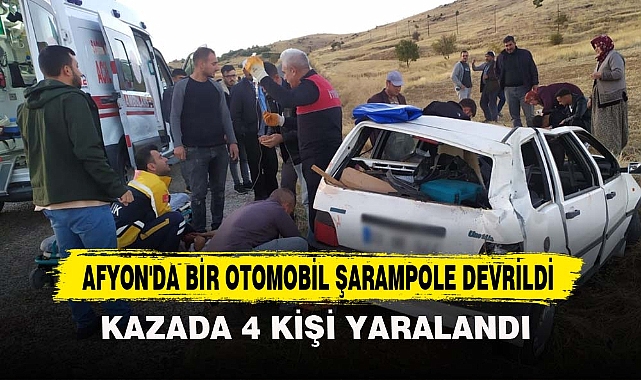 AFYON'DA BİR OTOMOBİL ŞARAMPOLE DEVRİLDİ