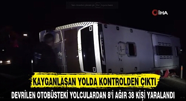 KAYGANLAŞAN YOLDA KONTROLDEN ÇIKTI