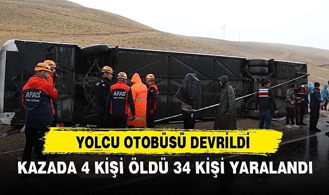 YOLCU OTOBÜSÜ DEVRİLDİ