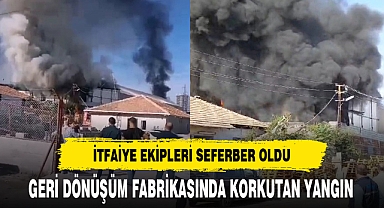 GERİ DÖNÜŞÜM FABRİKASINDA KORKUTAN YANGIN