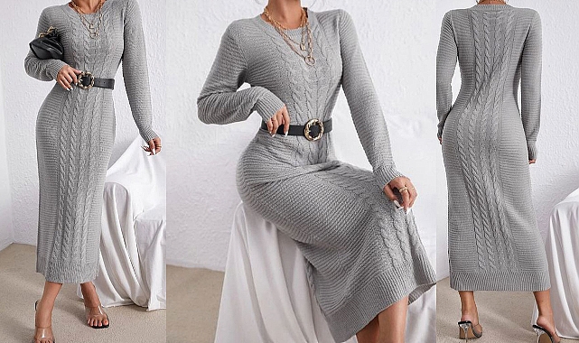 Kışa özel şık, triko kadın elbise modelleri