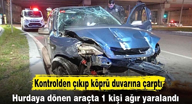Kontrolden çıkıp köprü duvarına çarptı