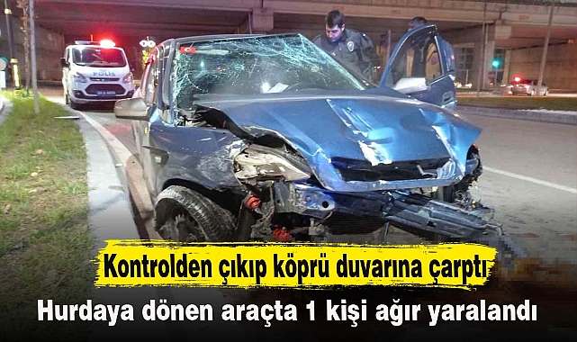Kontrolden çıkıp köprü duvarına çarptı