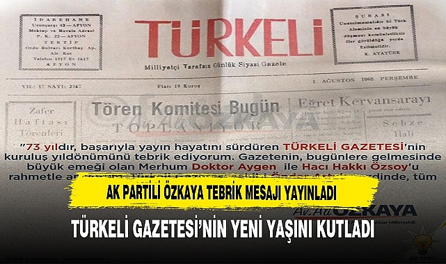 AK Partili Ali Özkaya Türkeli Gazetesi'nin Yeni Yaşını Kutladı.