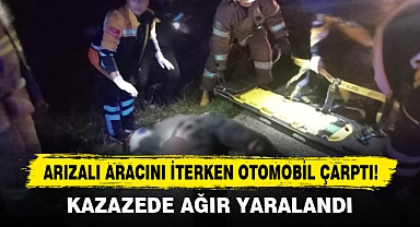 Arızalı Aracını İterken Otomobil Çarptı!