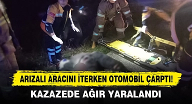 Arızalı Aracını İterken Otomobil Çarptı!