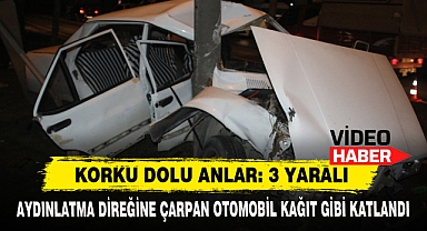 Aydınlatma Direğine Çarpan Otomobil Kağıt Gibi Katlandı