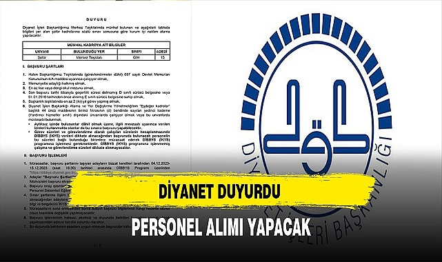 Diyanet İşleri Duyurdu. Personel Alımı Yapacak