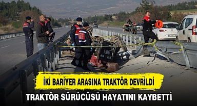 İKİ BARİYER ARASINA TRAKTÖR DEVRİLDİ