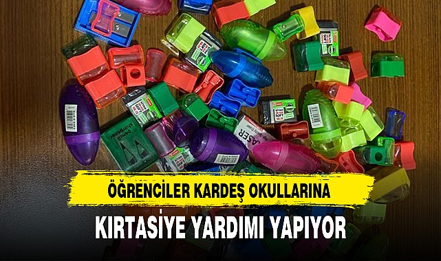 ÖĞRENCİLER KARDEŞ OKULLARINA KIRTASİYE YARDIMI YAPIYOR