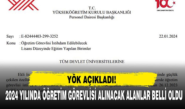 2024 YILINDA ÖĞRETİM GÖREVLİSİ ALINACAK ALANLAR BELLİ OLDU