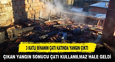 3 KATLI BİNANIN ÇATI KATINDA YANGIN ÇIKTI