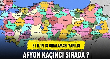 81 ilin IQ seviyesi yayınlandı Afyon kaçıncı sırada ?