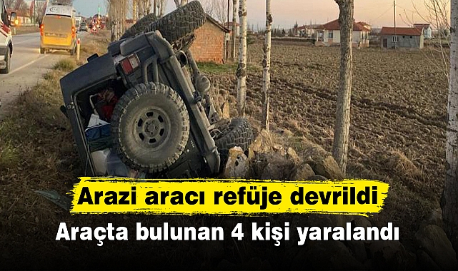 Arazi aracı refüje devrildi