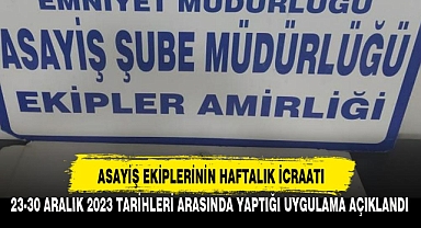ASAYİŞ EKİPLERİNİN HAFTALIK İCRAATI
