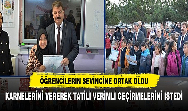 DİNAR BELEDİYE BAŞKANI NİHAT SARI, ÖĞRENCİLERE KARNE SEVİNCİYLE EŞLİK ETTİ