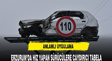 Erzurum'da sürücülere dikkat çeken uyarı! Hasarlı araçlar yol kenarına koyuldu