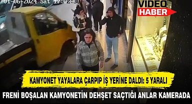 KAMYONET YAYALARA ÇARPIP İŞ YERİNE DALDI: 5 YARALI