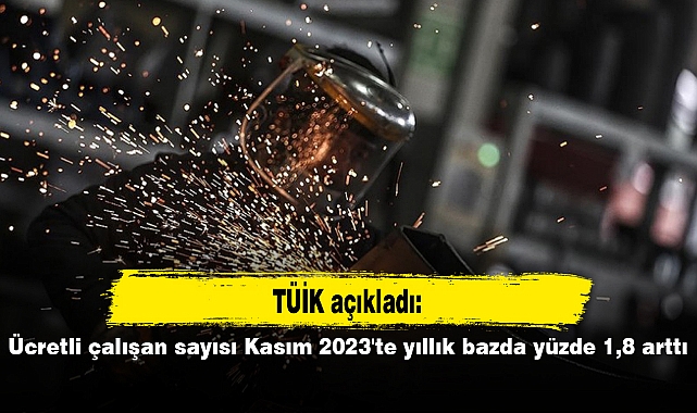 Ücretli çalışan sayısı Kasım 2023'te yıllık bazda yüzde 1,8 arttı