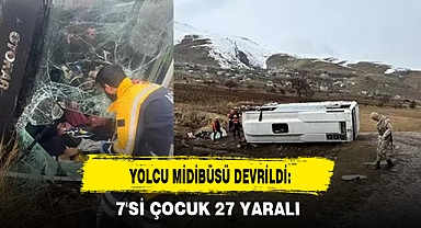 YOLCU MİDİBÜSÜ DEVRİLDİ: