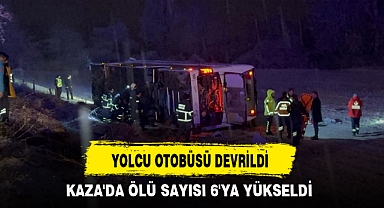 YOLCU OTOBÜSÜ DEVRİLDİ