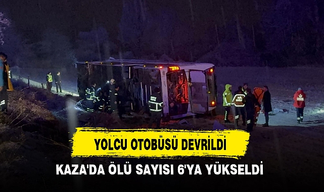 YOLCU OTOBÜSÜ DEVRİLDİ