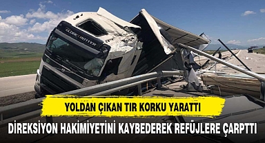 Yoldan çıkan tırın sürücüsü yaralandı