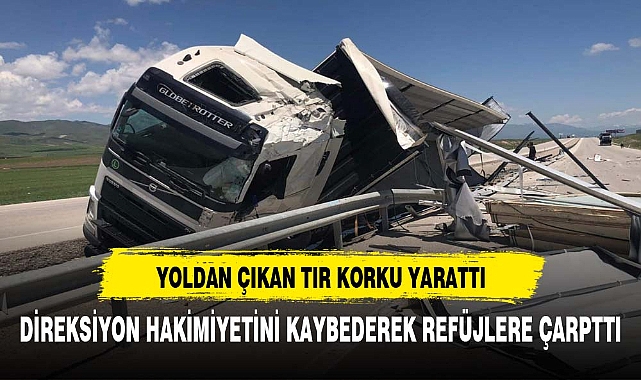 Yoldan çıkan tırın sürücüsü yaralandı