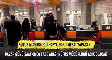 AFYONKARAHİSAR'DA NÜFUS MÜDÜRLÜĞÜ HAFTA SONU MESAİ YAPACAK