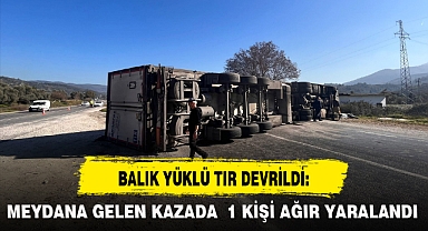 BALIK YÜKLÜ TIR DEVRİLDİ: