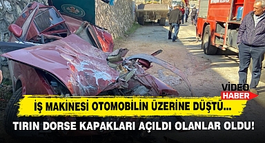 İş Makinesi Otomobilin Üzerine Düştü…