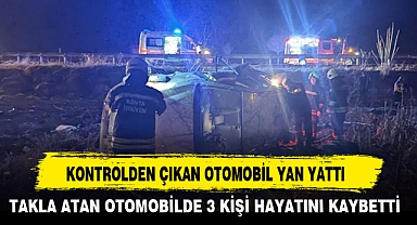 KONTROLDEN ÇIKAN OTOMOBİL YAN YATTI