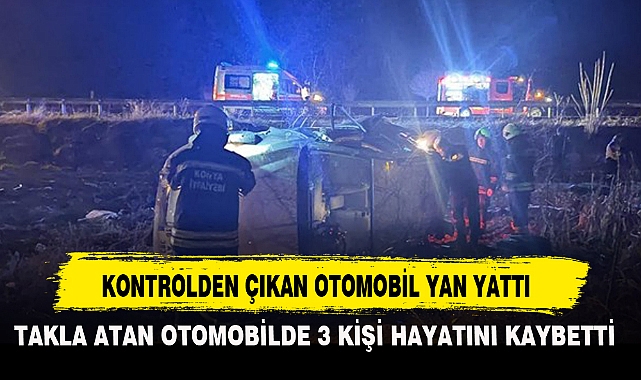 KONTROLDEN ÇIKAN OTOMOBİL YAN YATTI