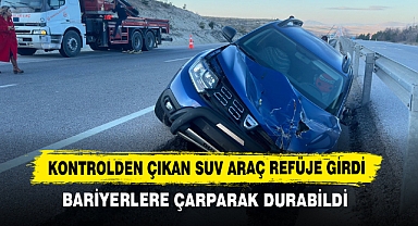 Kontrolden Çıkan Suv Araç Refüje Girdi