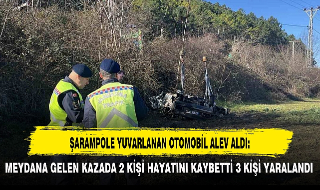 ŞARAMPOLE YUVARLANAN OTOMOBİL ALEV ALDI: