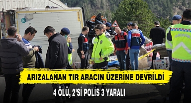 Arızalanan Tır Aracın Üzerine Devrildi
