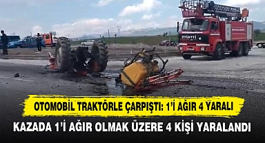 Otomobil Traktörle Çarpıştı: 1'i Ağır 4 Yaralı