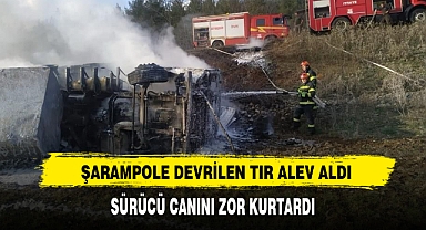 Şarampole Devrilen Tır Alev Aldı
