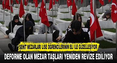 ŞEHİT MEZARLARI LİSE ÖĞRENCİLERİNİN ELİ İLE GÜZELLEŞİYOR