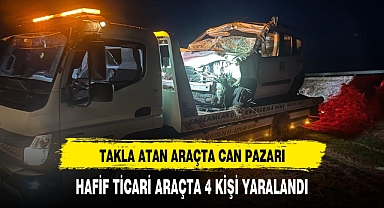 Takla atıp şarampole devrilen araçta 4 kişi yaralandı