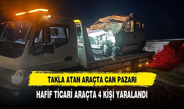 Takla atıp şarampole devrilen araçta 4 kişi yaralandı
