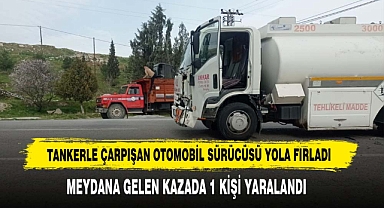 Tankerle Çarpışan Otomobil Sürücüsü Yola Fırladı
