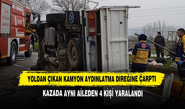 Yoldan Çıkan Kamyon Aydınlatma Direğine Çarptı