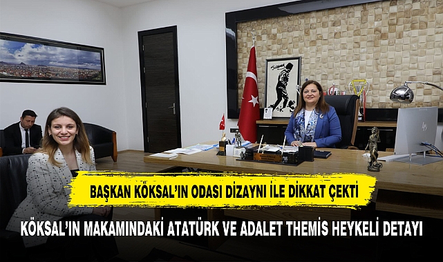 BAŞKAN KÖKSAL ARKASINA FOTOĞRAFI ASTI MASASINA HEYKELİ KOYDU